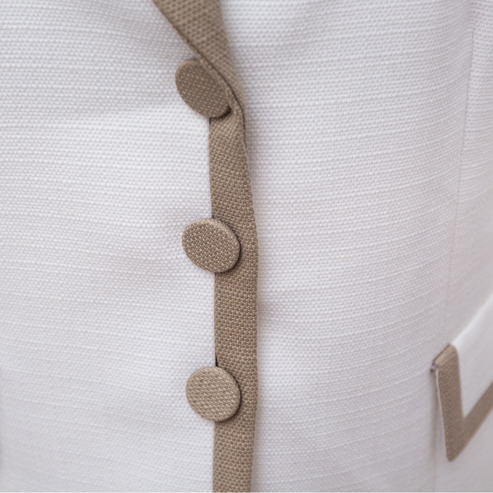 Tailored blazer jacket white tan khaki trim summer blazer Tahari 14 - Picture 10 of 15